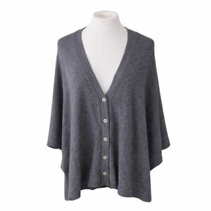 NWT J. Jill Womens Black Pearl Marled Grey Button Front Poncho Ruana Cardigan